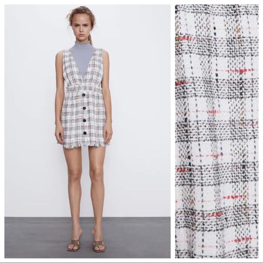 🌹NWT. Zara Tweed Casual Mini Pinafore Dress Size S.